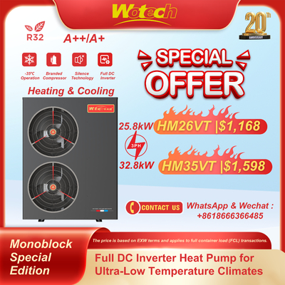 R32 โมโนบล็อค พิมพ์พิเศษ ปั๊มความร้อนสําหรับความร้อนอุณหภูมิต่ําสุดในฤดูหนาว